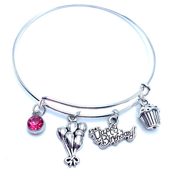 Happy Birthday Bracelet Bangle Charm May Be Personalized - Picture 3 of 5
